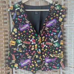 Vtg 90's Planet Mars 100% Silk‎ Candy Novelty Vest Skittles M&Ms Twix Womens XL